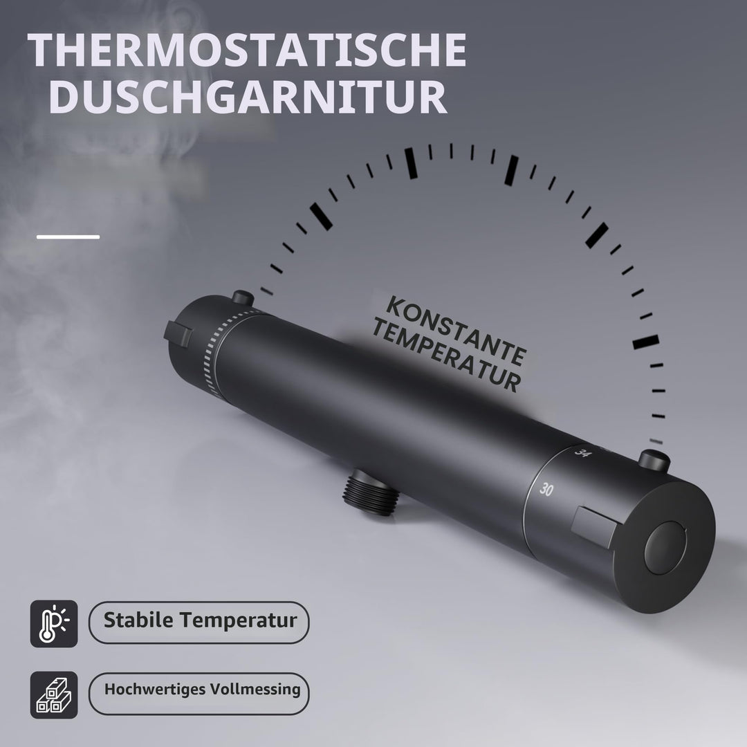 Dusch-Thermostatarmatur Messing Schwarz Matt mit Verbrühschutz 38°C - Bild 2