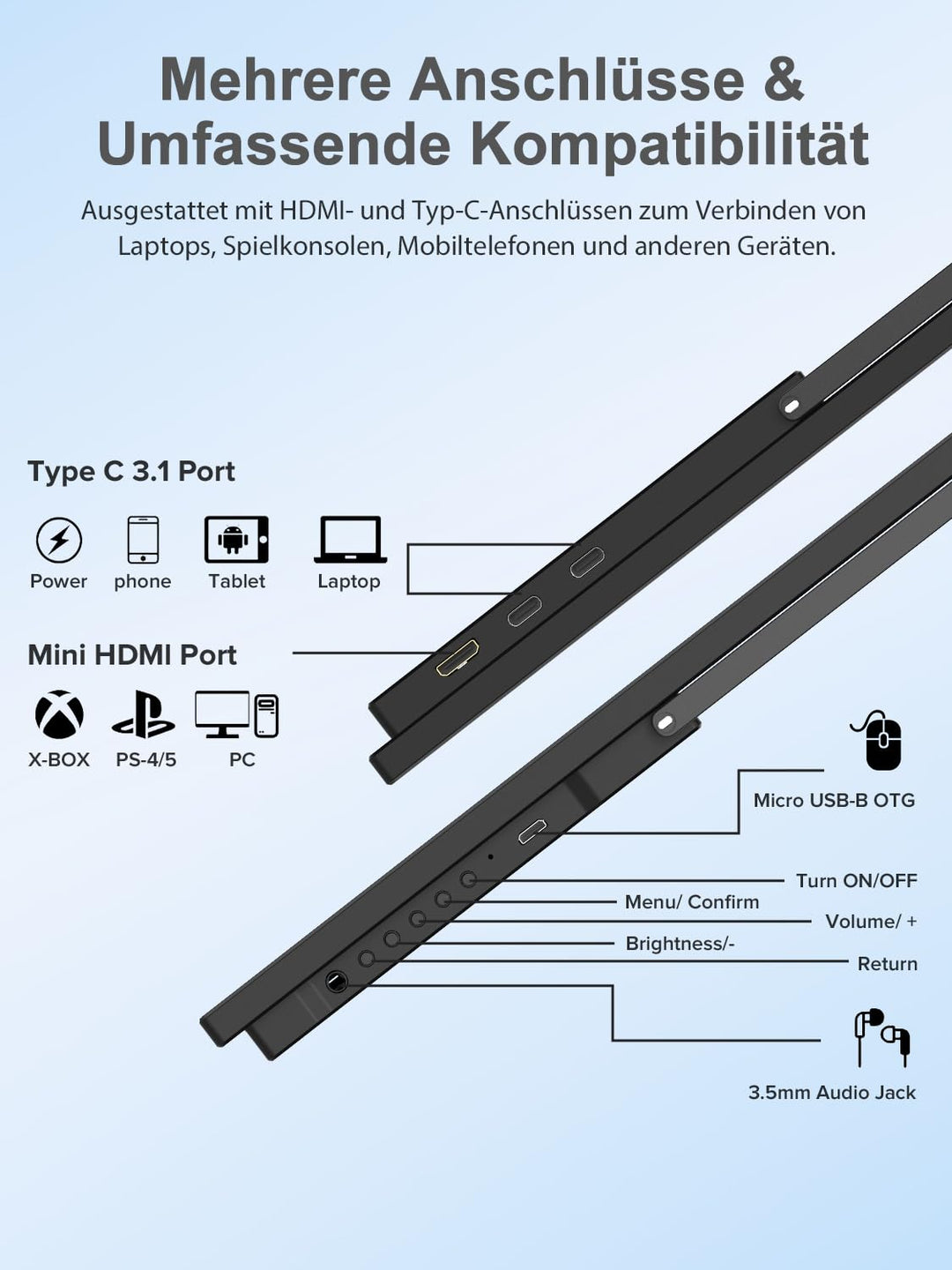 Portabler Monitor 22 Zoll 2K QLED QHD 2560x1440 140% sRGB - Bild 8