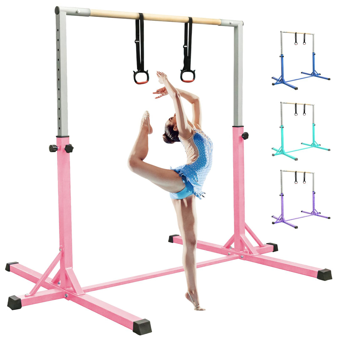 Turnstange Kinder höhenverstellbar 90–150 cm mit Turnringen Indoor