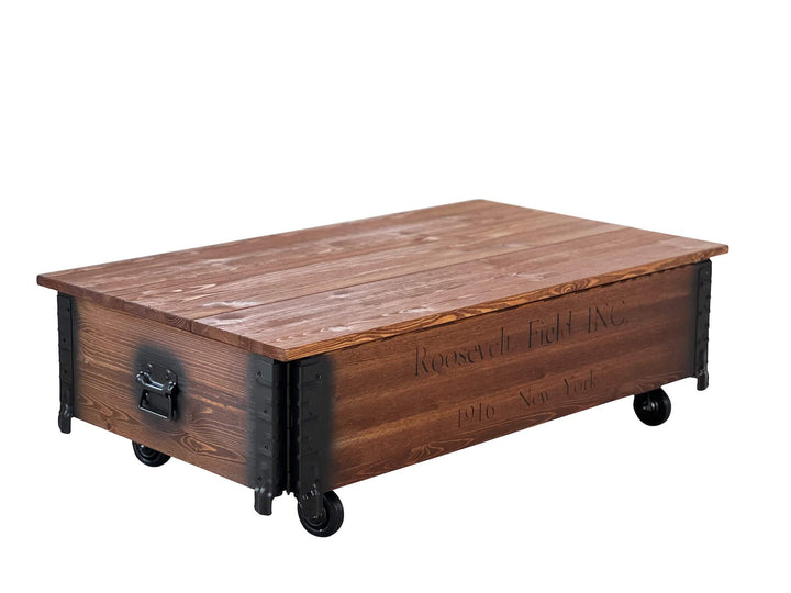 Couchtisch Truhe Massivholz Kiefer mit Rollen Vintage 100x58x31cm - Bild 9