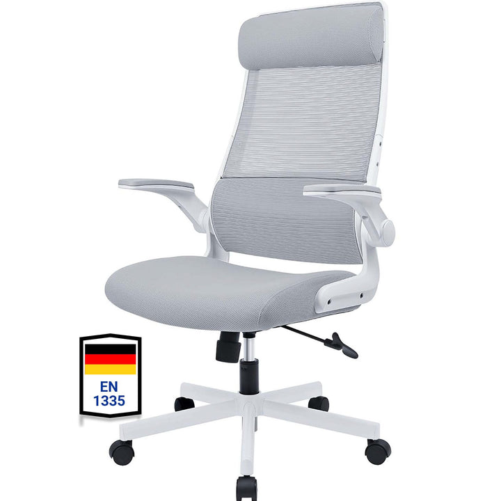 Bürostuhl Ergonomisch EN 1335 mit klappbaren Armlehnen Grau