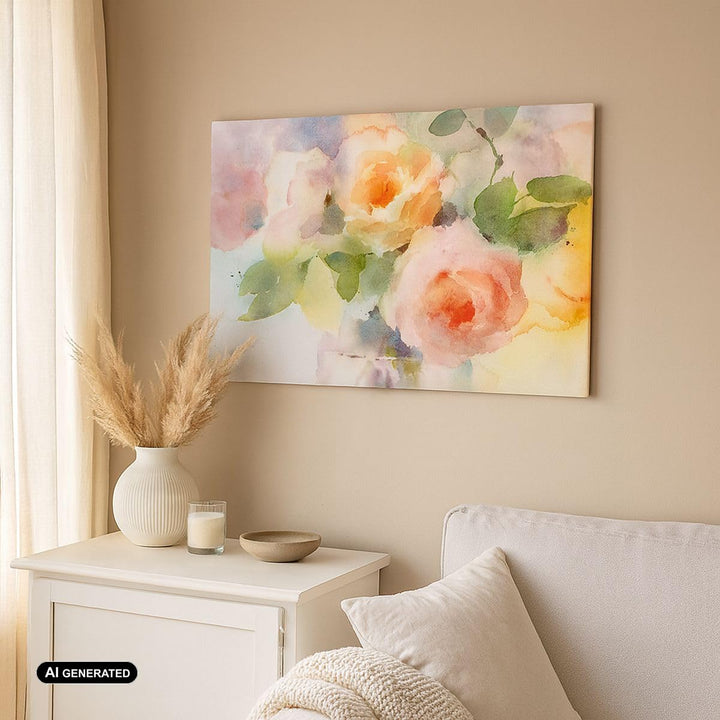 Leinwandbild Rose 100x70 cm mit Rahmen Botanik Pastell Wanddeko - Bild 4