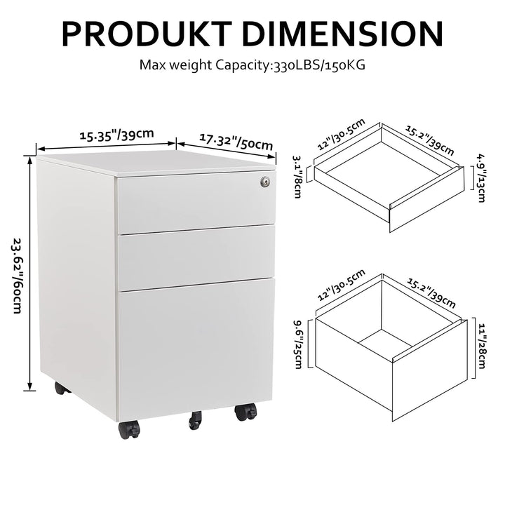 Rollcontainer Stahl 3 Schubladen abschliessbar Büro 39x50x60cm - Bild 5
