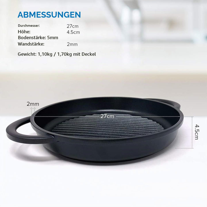 Grillpfanne mit Deckel Antihaft Aluguss 27cm Induktion - Bild 2