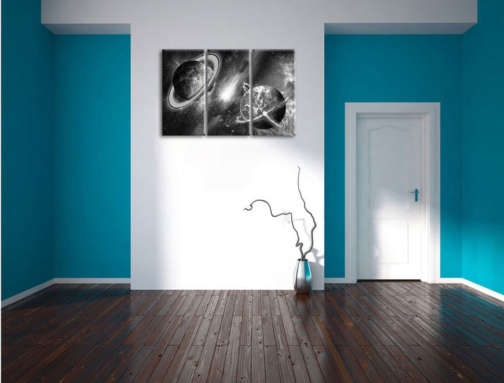 Leinwandbild 3-teilig Weltall B&amp;W 120x80 cm auf Keilrahmen - Bild 5