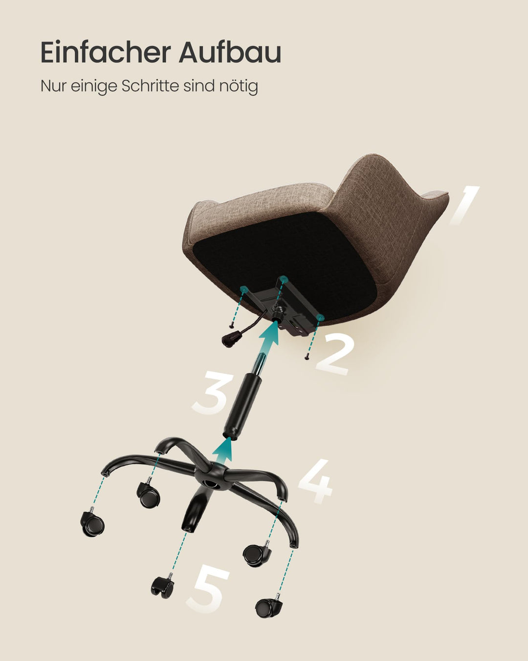 Schreibtischstuhl Stoff höhenverstellbar bis 110 kg Homeoffice braun - Bild 8