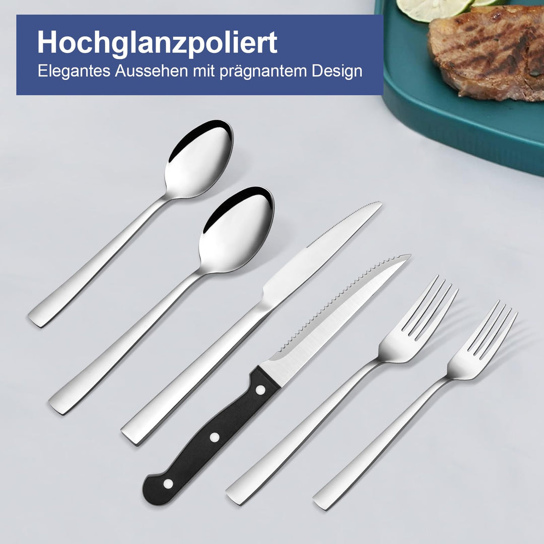 Besteck Set 36-teilig Edelstahl für 6 Personen mit Steakmesser
