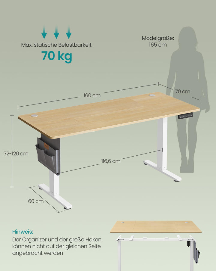 Höhenverstellbarer Schreibtisch 160x70 cm elektrisch Goldeiche - Bild 5