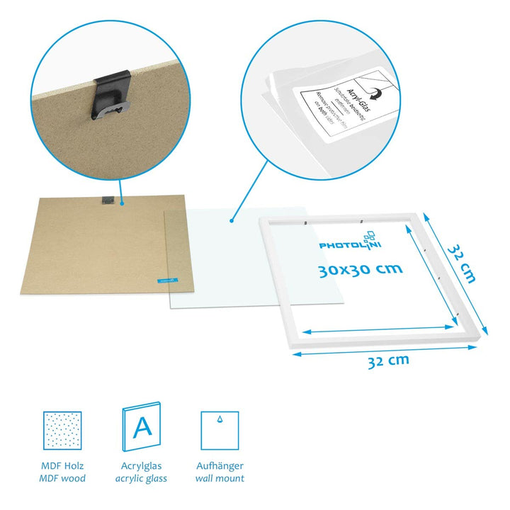 Bilderrahmen 30x30 cm Weiss MDF 3er-Set mit Acrylglas zum Aufhängen - Bild 5