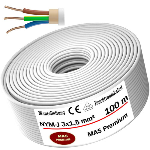 Feuchtraumkabel NYM-J 3x1,5 mm² Mantelleitung grau 100m