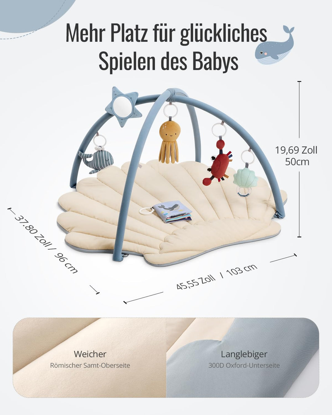 Spielbogen Baby mit Krabbeldecke Boho-Ozean 103x96cm 6 Spielzeuge - Bild 8