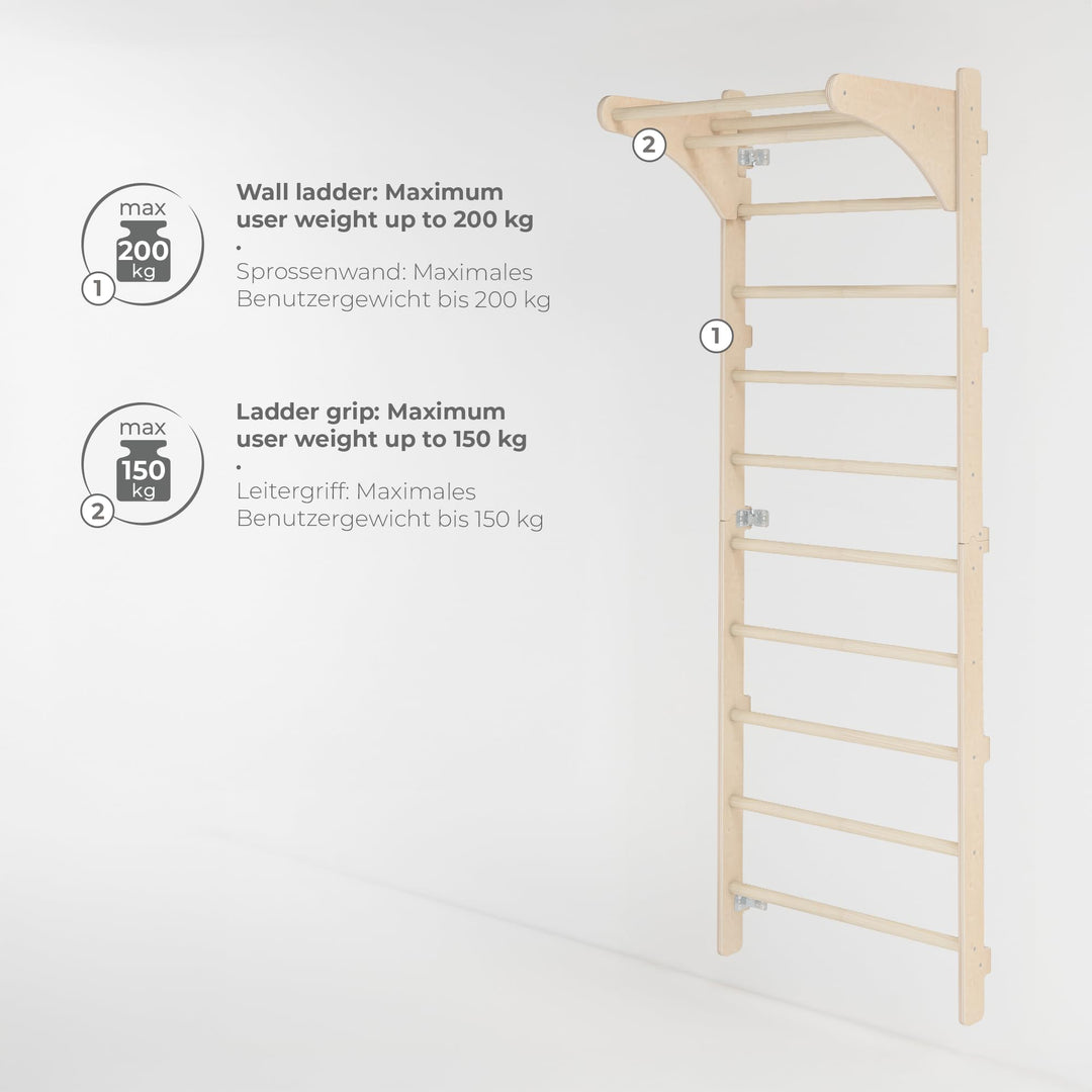 Sprossenwand Holz mit Turnringen für Heim-Fitness Wandmontage - Bild 4