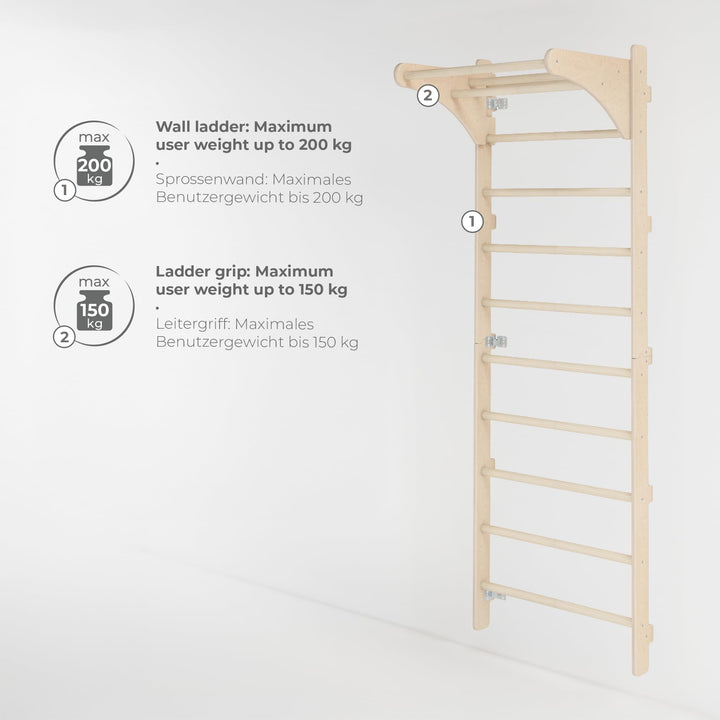 Sprossenwand Holz mit Turnringen für Heim-Fitness Wandmontage - Bild 4