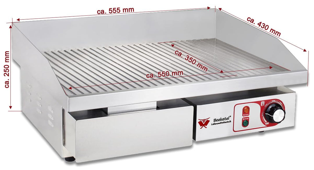 Elektro-Grillplatte Gastro 3000W gerillte Carbonstahl-Fläche 550x350mm - Bild 3