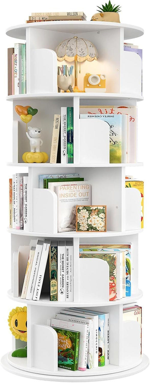 Drehbares Bücherregal 5 Ebenen 360° MDF 24 Fächer Weiss