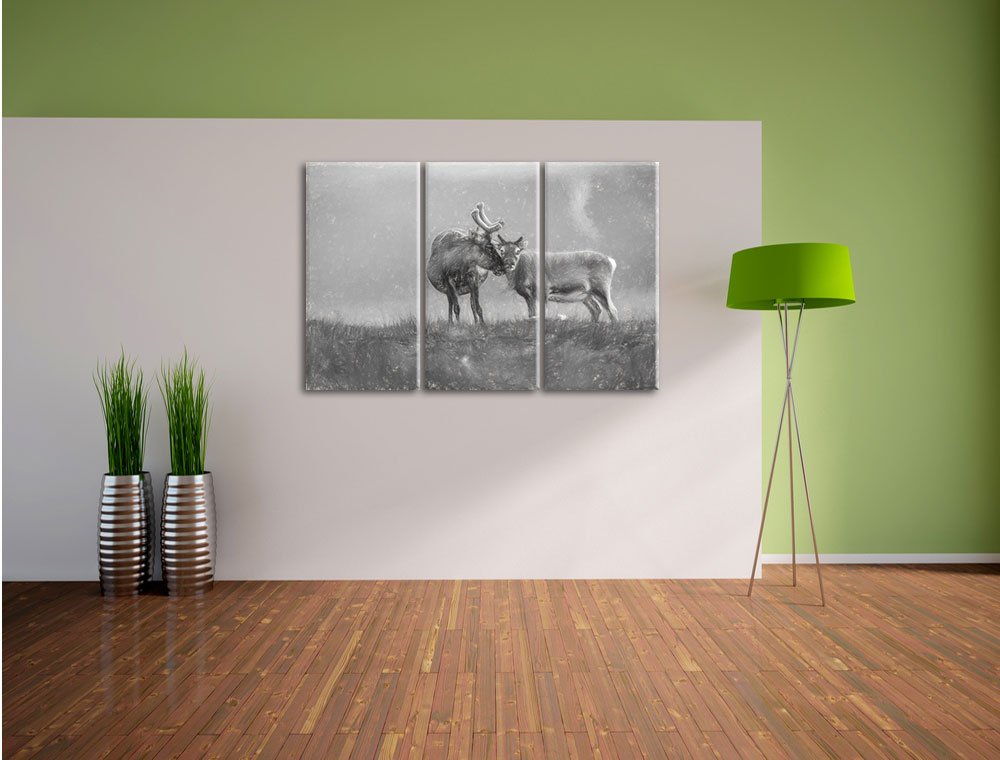 Leinwandbild 3-teilig Rentiere Kohle-Effekt 120x80 cm Wanddeko - Bild 3