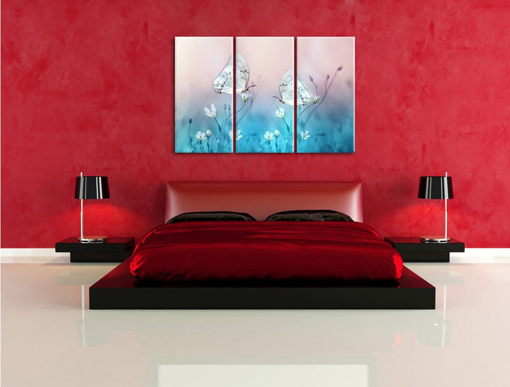 Leinwandbild 3-teilig Schmetterling auf Blumen 120x80 cm - Bild 3