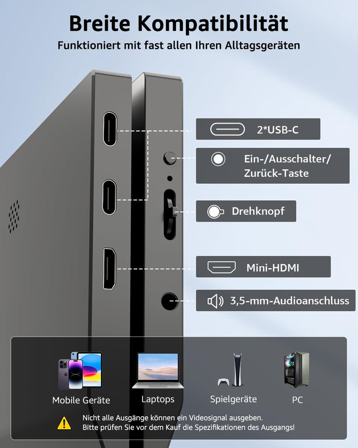 Tragbarer Monitor 15,6 Zoll FHD IPS USB-C HDMI für Laptop PS5 Xbox - Bild 4