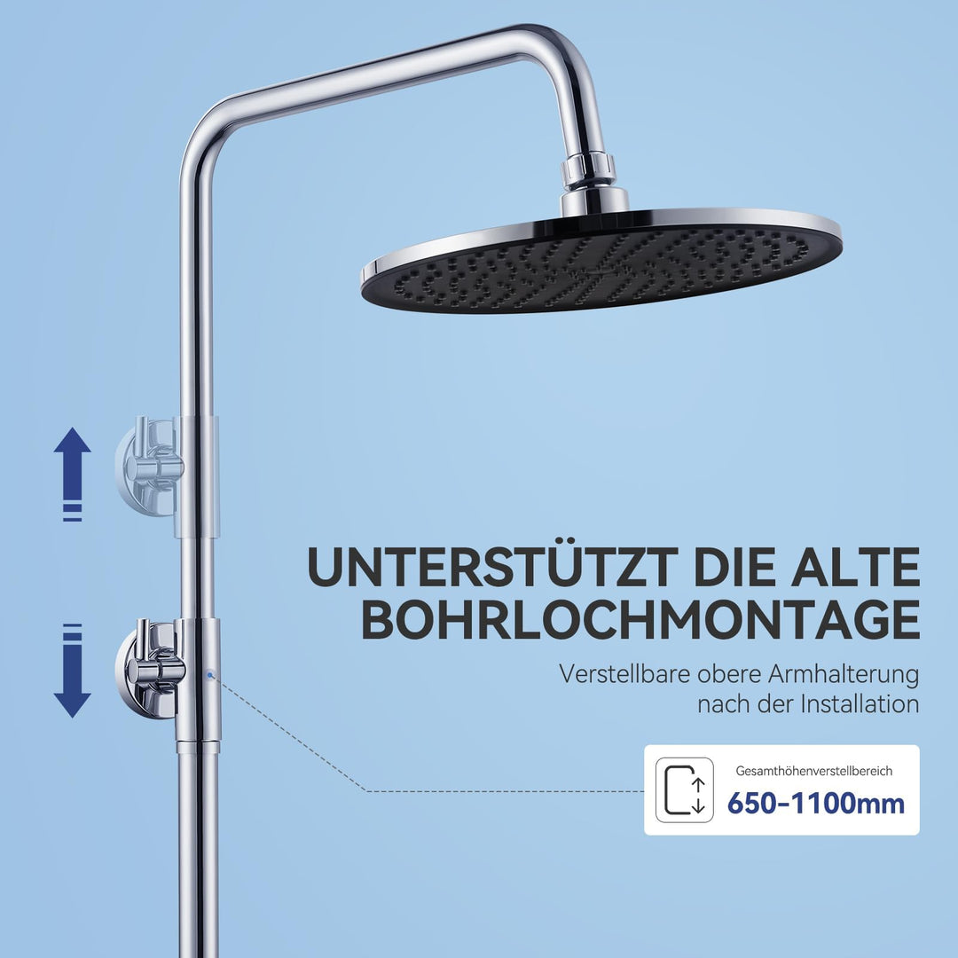 Regendusche Set Chrom ohne Armatur Ø250mm 4 Strahlarten höhenverstellbar - Bild 3