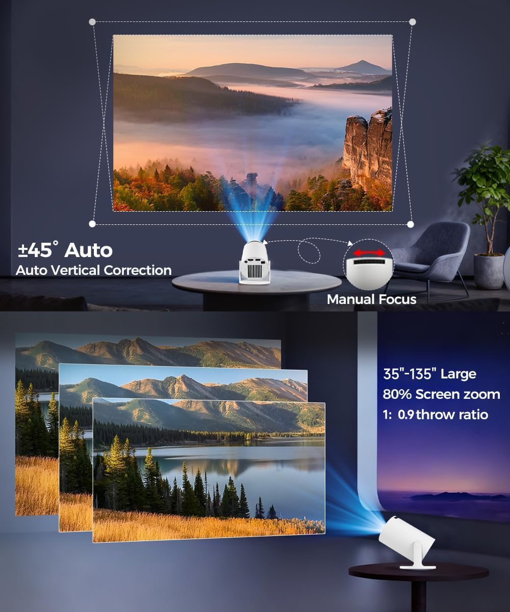 Mini Beamer 4K Android 14 WiFi 6 mit 200 Zoll und 180° drehbar - Bild 3