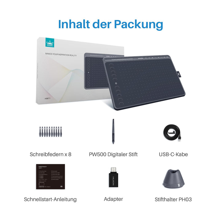 Grafiktablett 10x6 Zoll mit Multimedia-Tasten, 8192 Druckstufen, Grau - Bild 8