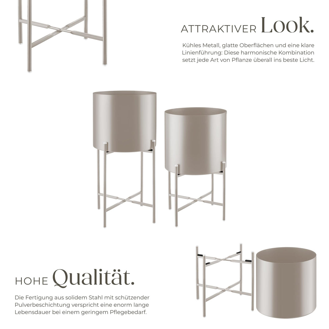Pflanzenständer 2er-Set Metall Industrial Style mit Übertöpfen Taupe - Bild 3