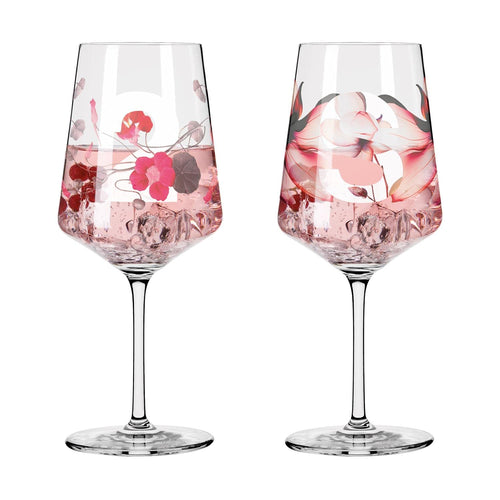 Aperitifglas-Set 2er Kristallglas 500ml florales Design Sommermotiv