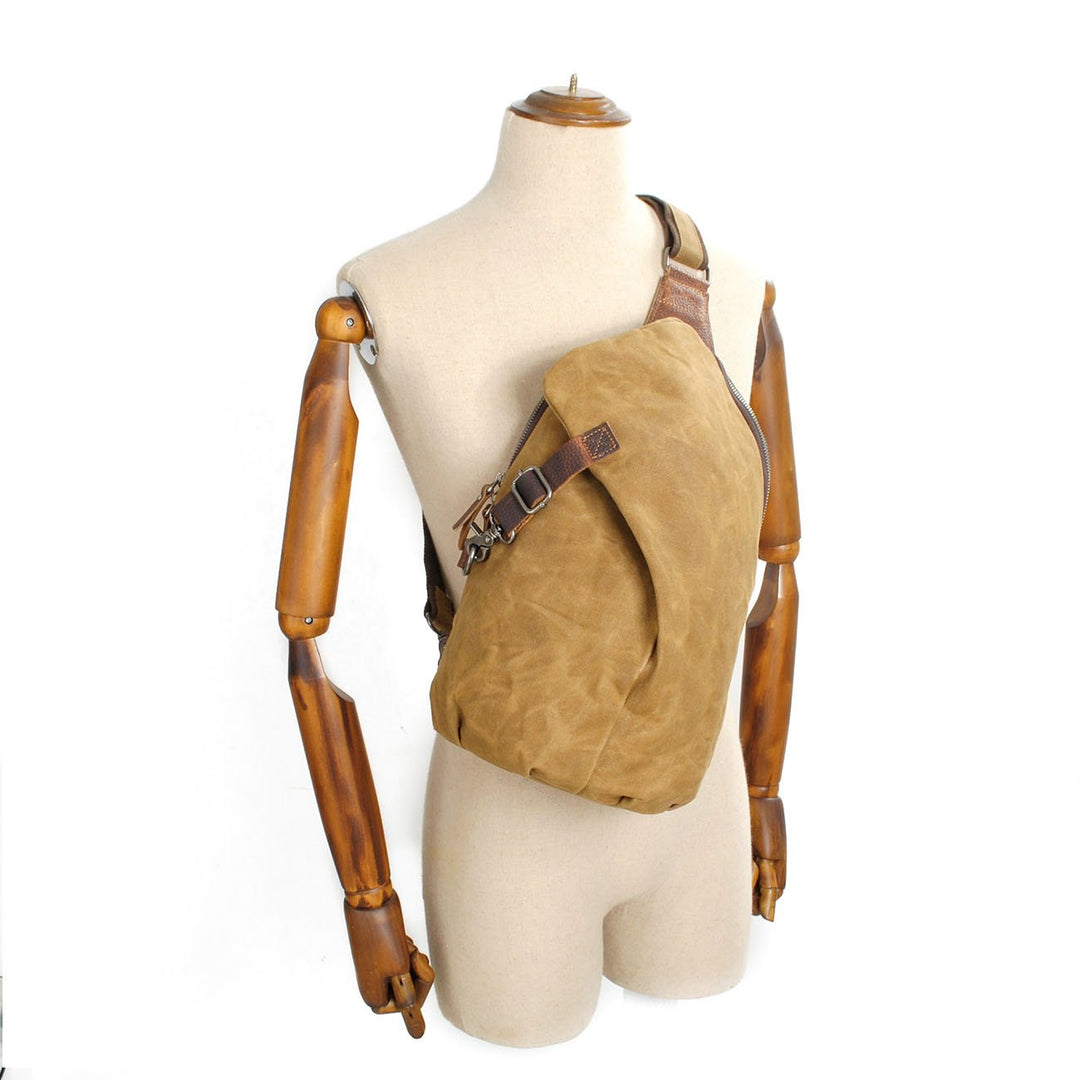 Sling Rucksack Canvas Leder Vintage 11 L wasserdicht Grau - Bild 8