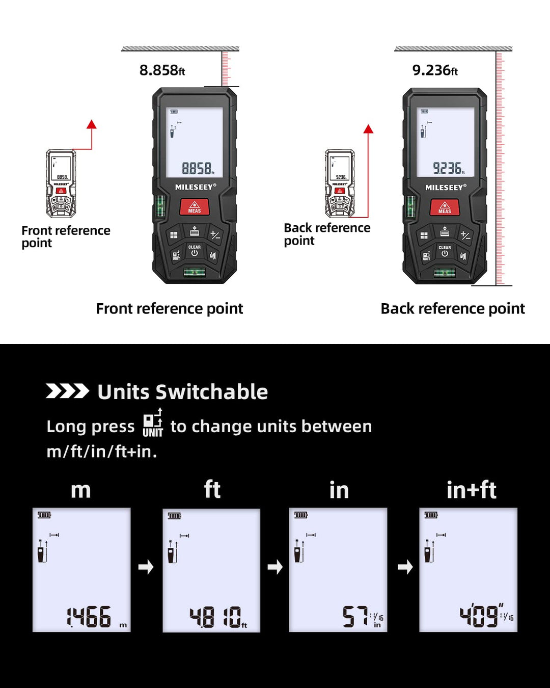 Laser-Entfernungsmesser 100m mit Lot und Libelle, ±2mm Genauigkeit - Bild 5
