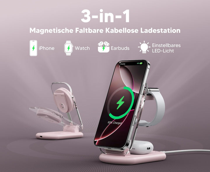 3-in-1 Ladestation Wireless MagSafe-kompatibel Faltbar Rosa - Bild 4