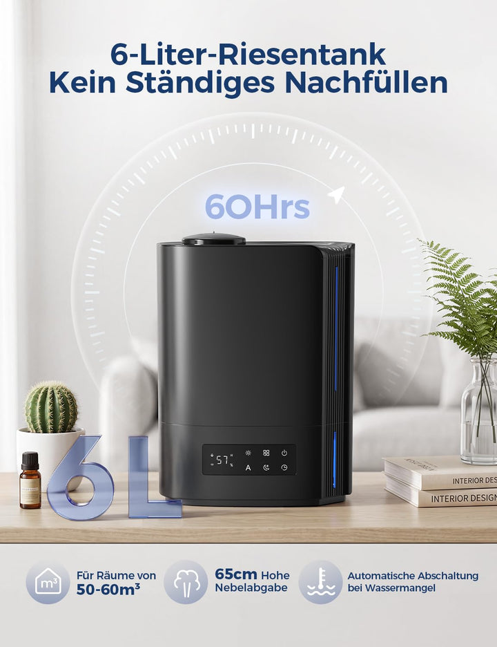 Luftbefeuchter Ultraschall 6L mit Aroma-Diffuser 3-in-1 leise 25dB - Bild 2