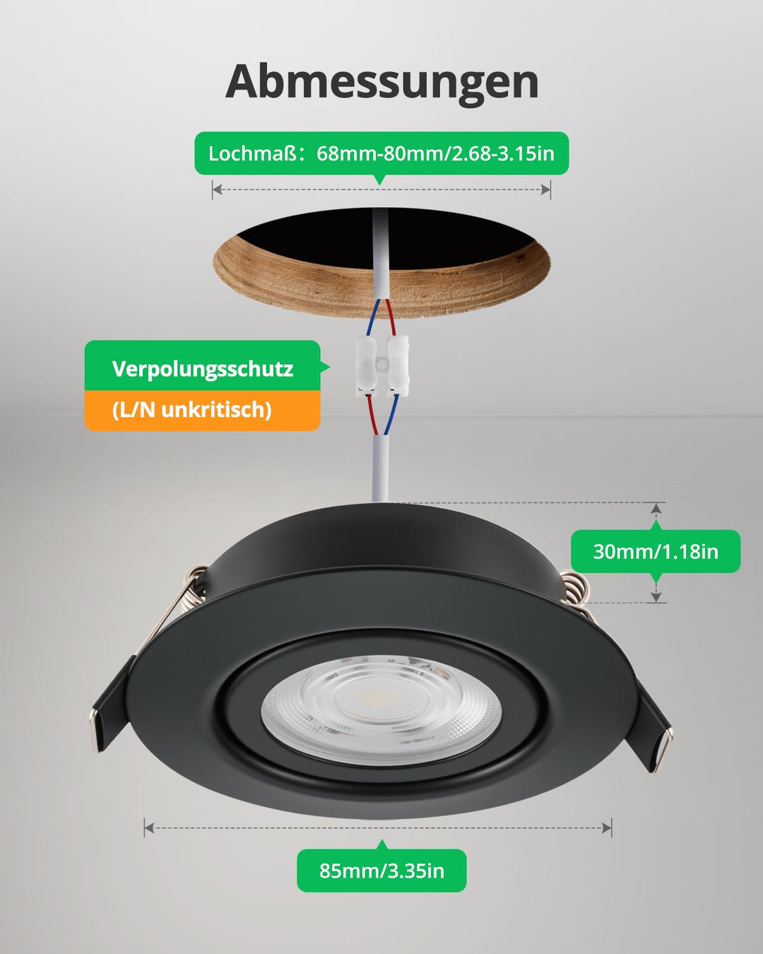 LED Einbaustrahler schwarz IP44 dimmbar 3 Farbtemperaturen 230V - Bild 4