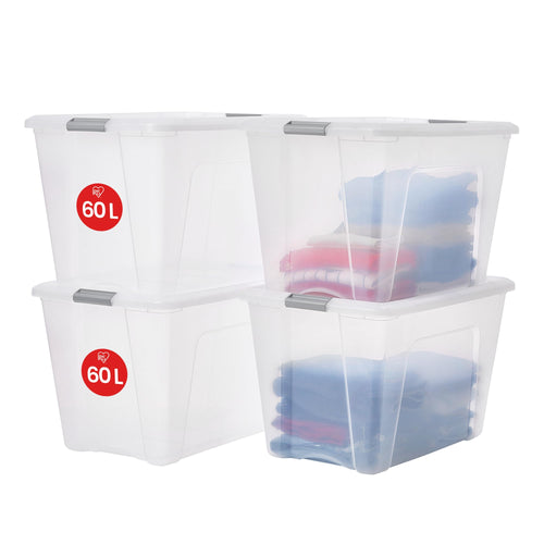 Aufbewahrungsbox mit Deckel 60L Kunststoff stapelbar 4er-Set