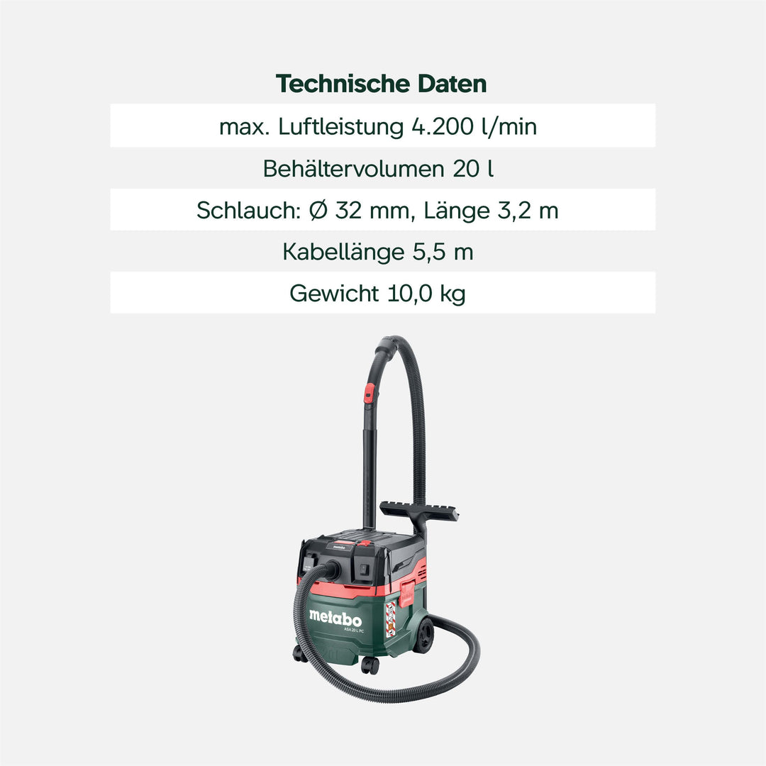 Nass-Trockensauger 1200 W 20 L Staubklasse L mit PressClean - Bild 3