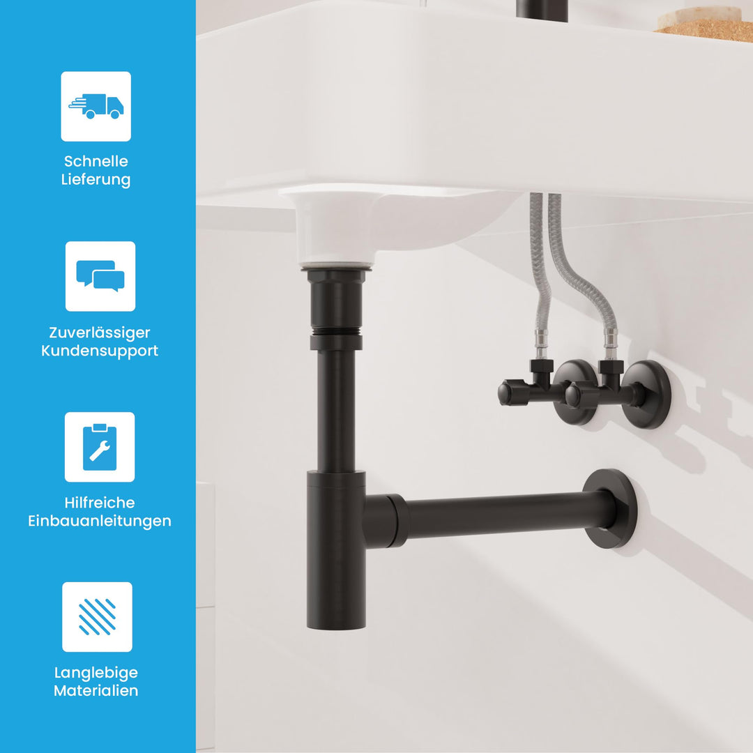 Design Siphon Waschbecken Matt Schwarz Edelstahl 1¼" Universal - Bild 7