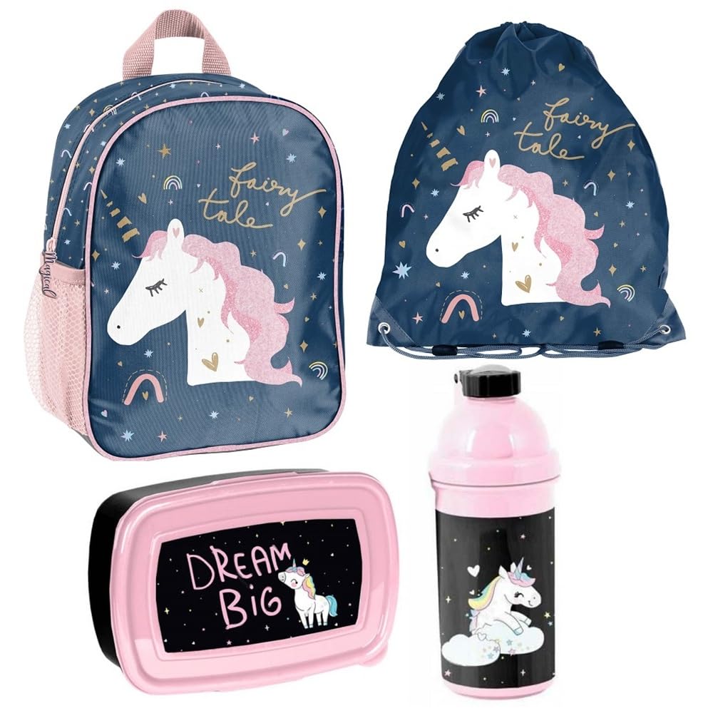 Kindergarten-Rucksack Set 4-teilig Einhorn für Mädchen
