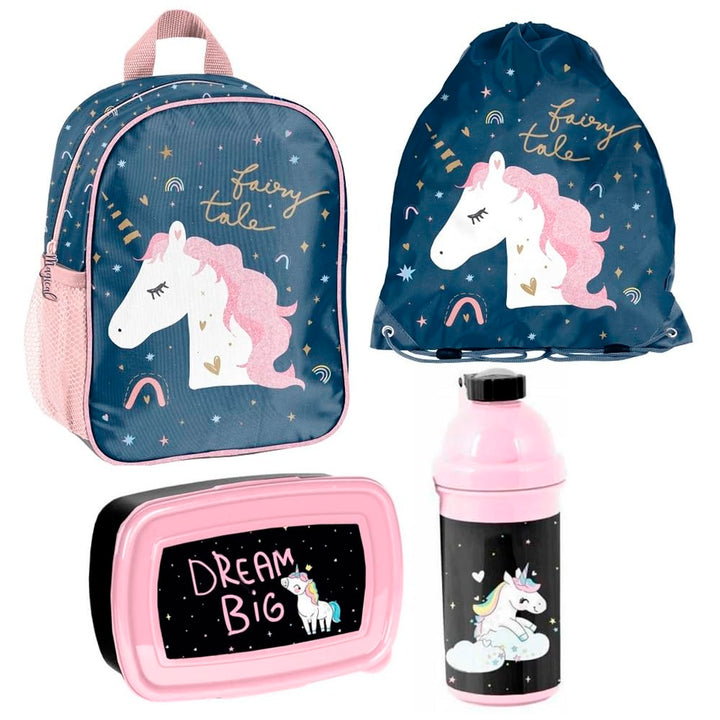 Kindergarten-Rucksack Set 4-teilig Einhorn für Mädchen