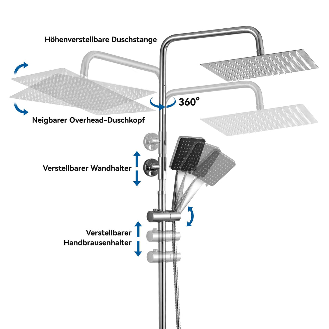 Regendusche Komplettset Thermostat Chrom 30cm Überkopfbrause 6 Strahlarten - Bild 7