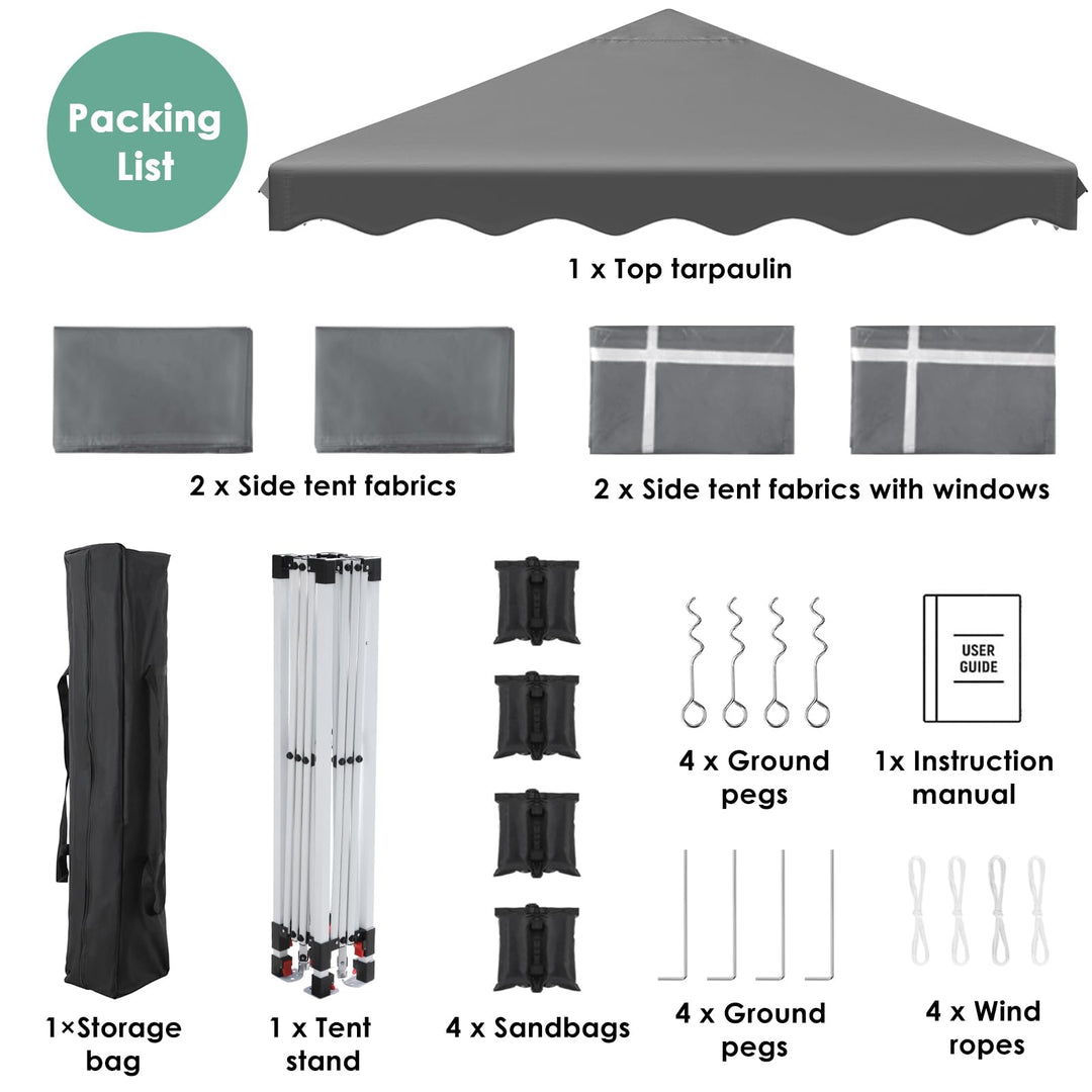 Faltpavillon 3x3m Oxford 420D UV50+ höhenverstellbar mit Seitenteilen - Bild 7