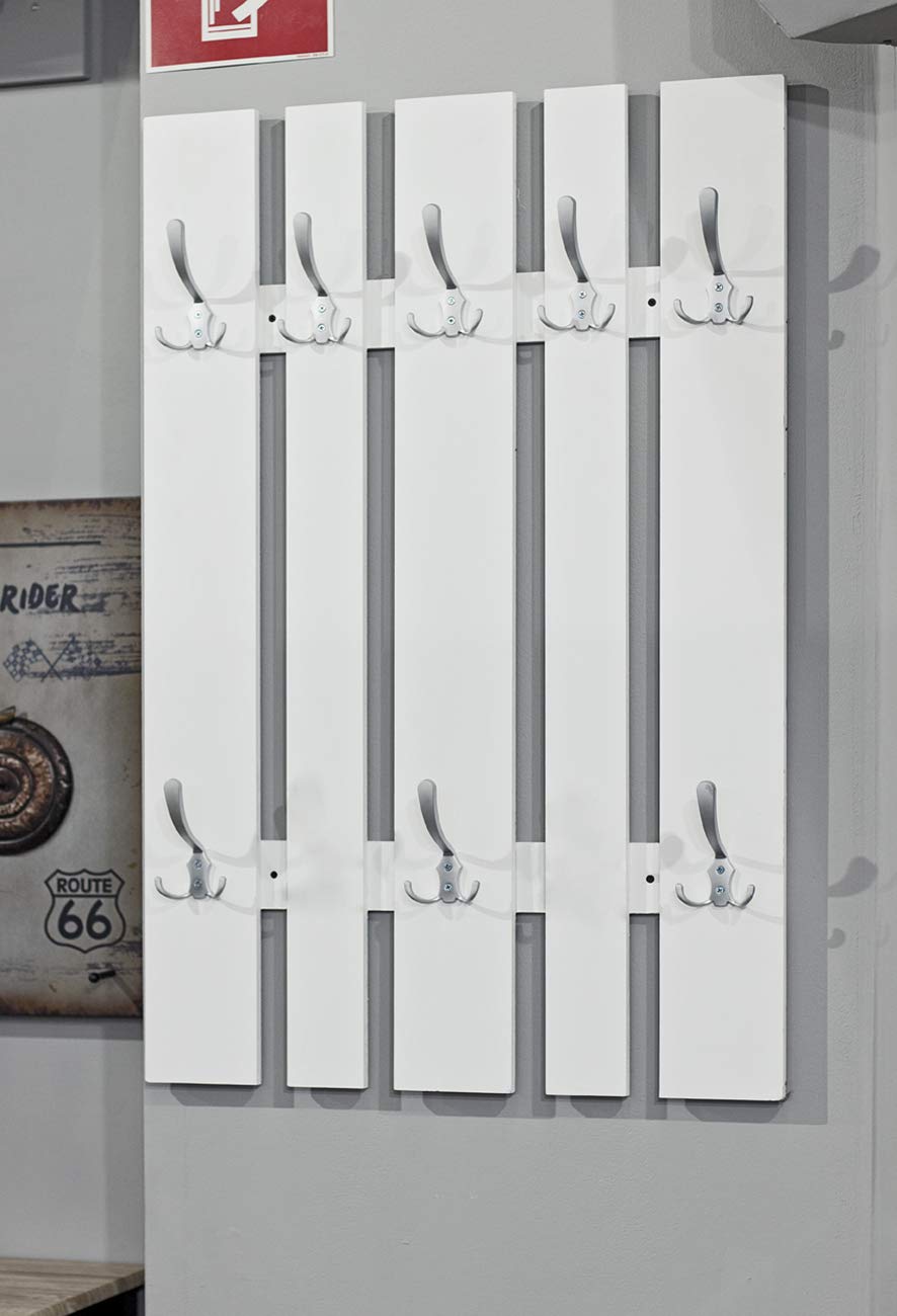 Wandgarderobe MDF weiss mit 8 Haken Edelstahloptik 65x100 cm - Bild 2