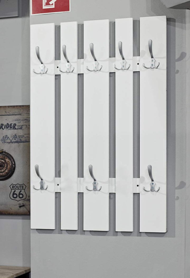 Wandgarderobe MDF weiss mit 8 Haken Edelstahloptik 65x100 cm - Bild 2
