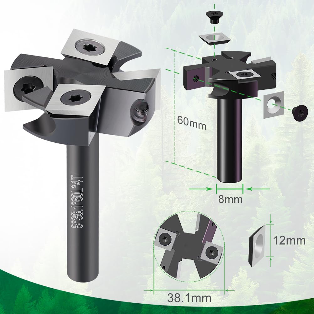 Planfräser 38,1 mm Schnittdurchmesser 8 mm Schaft für Oberfräse CNC - Bild 3