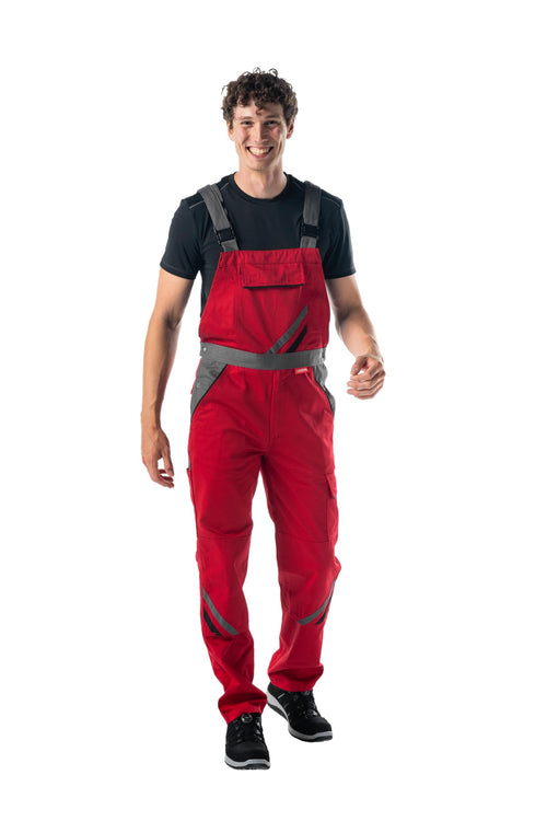 Latzhose Herren Arbeitskleidung mit Knietaschen rot/schiefer/schwarz