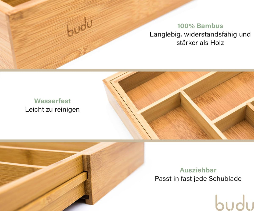 Besteckkasten Bambus ausziehbar 34–56 x 50 cm Schubladenorganizer - Bild 4