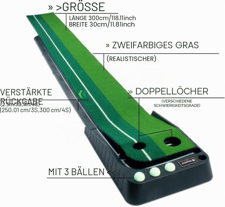 Golf Putting Matte Indoor 9ft zweifarbig mit automatischer Ballrückgabe - Bild 2