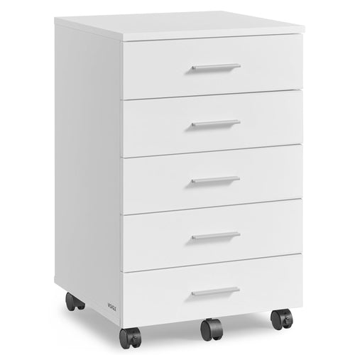 Rollcontainer 5 Schubladen Holz Wolkenweiss Heimbüro Druckertisch