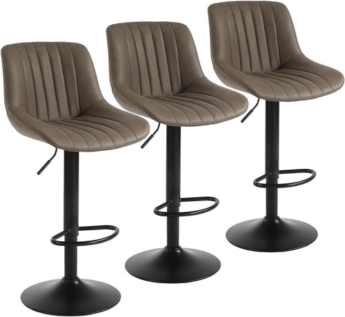 Barhocker 3er Set PU-Leder höhenverstellbar drehbar mit Rückenlehne