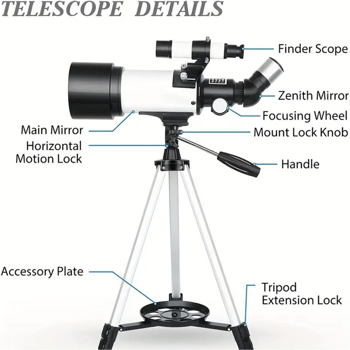 Refraktor-Teleskop 70mm Apertur 400mm Brennweite mit Stativ - Bild 2