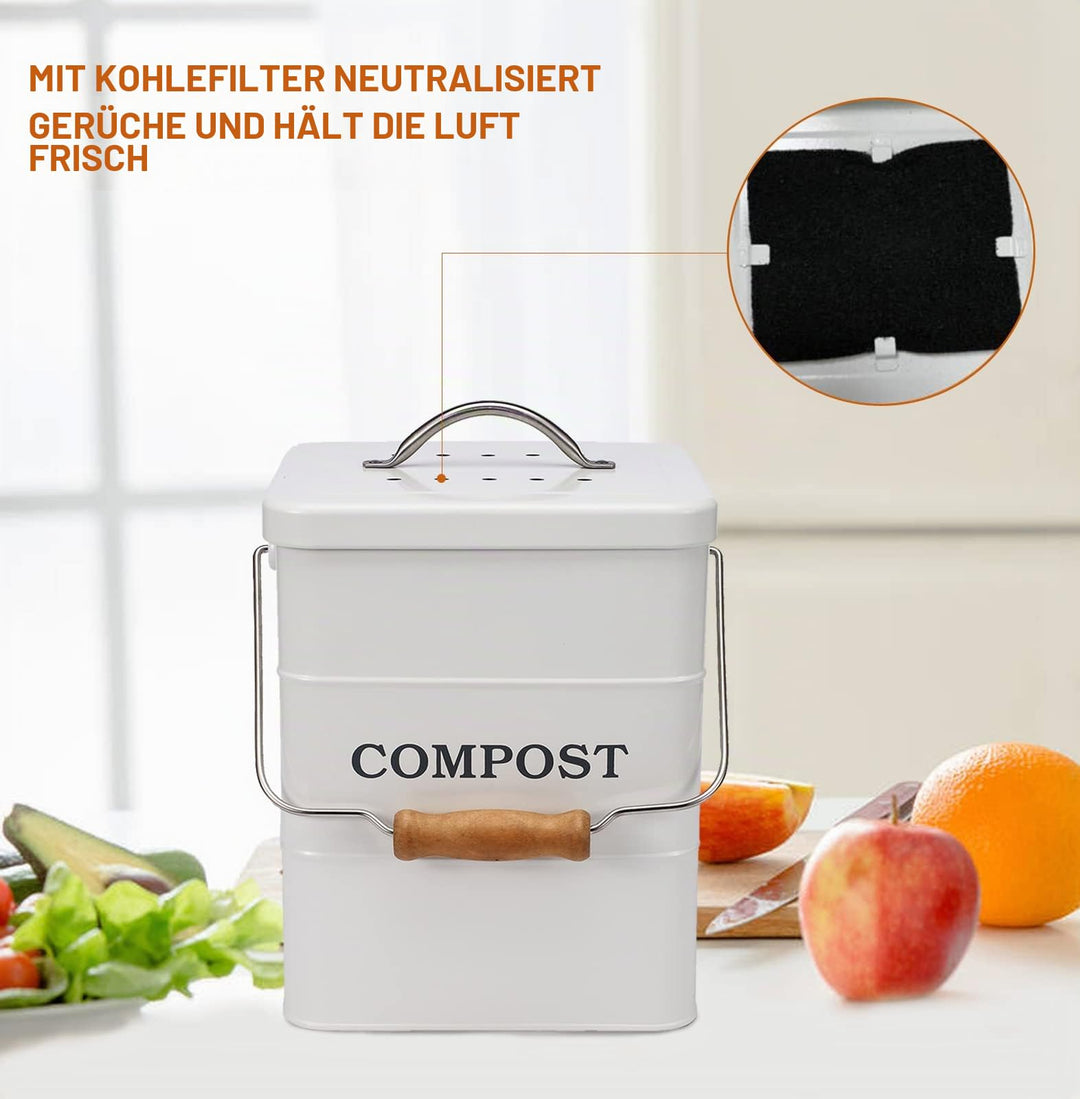 Komposteimer Küche 6L Kohlenstoffstahl geruchsdicht Aktivkohlefilter - Bild 3
