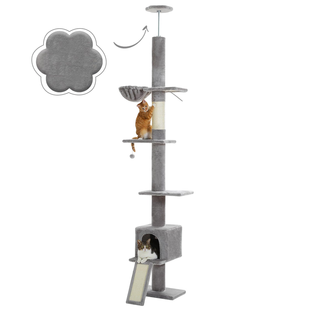 Kratzbaum Boden bis Decke höhenverstellbar 216-273 cm für 2-4 Katzen
